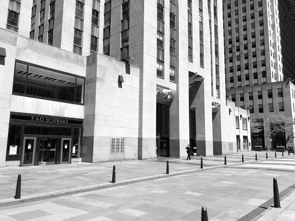 A photo of Rockefeller Center, 5/13/2020 in black and white