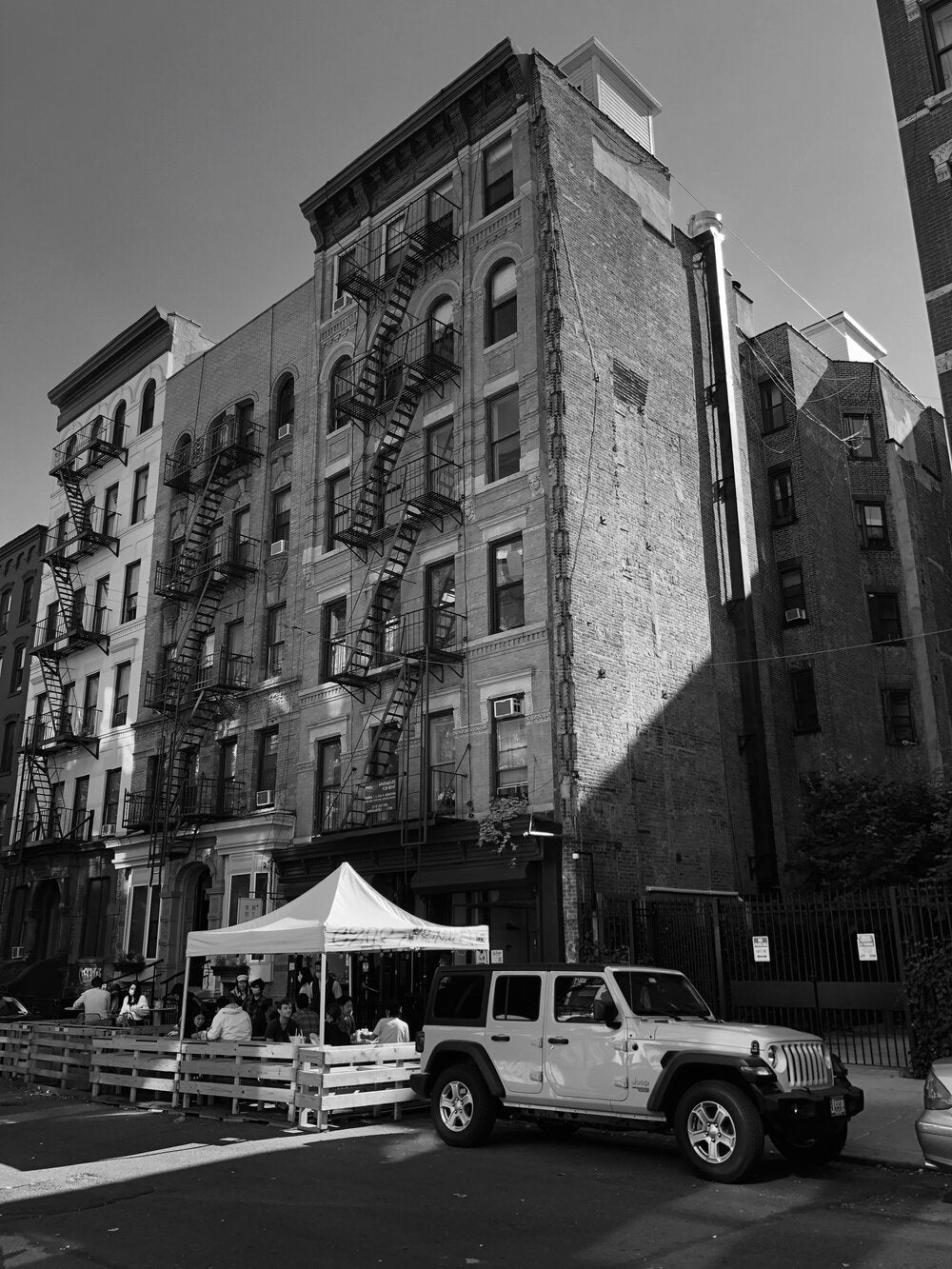 A photo of East 7th Street, 10/3/2020 in black and white