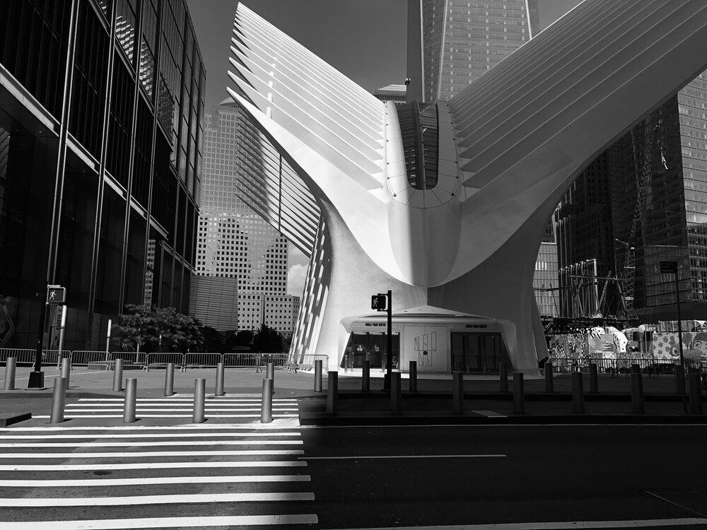 A photo of WTC Oculus, 6/20/2020 in black and white