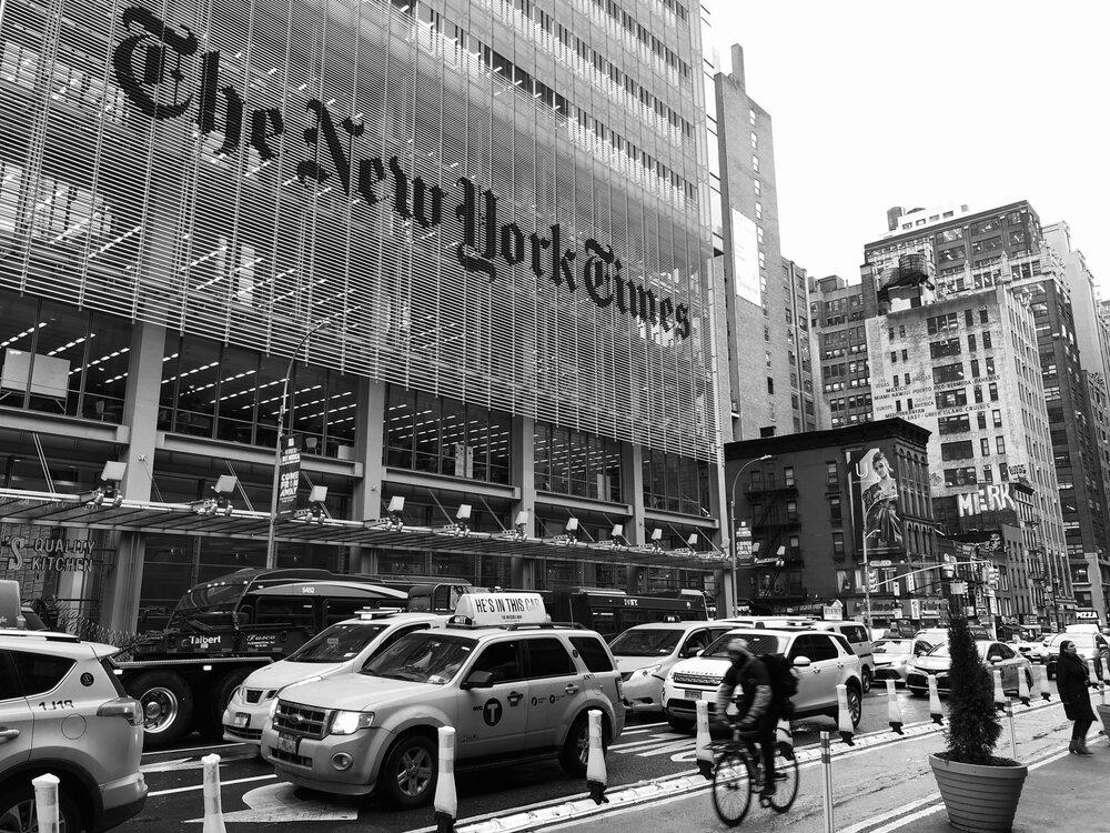 A photo of New York Times, 8th Avenue, 2/7/2020 in black and white