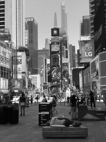 A photo of Times Square, 7/19/2020 in black and white